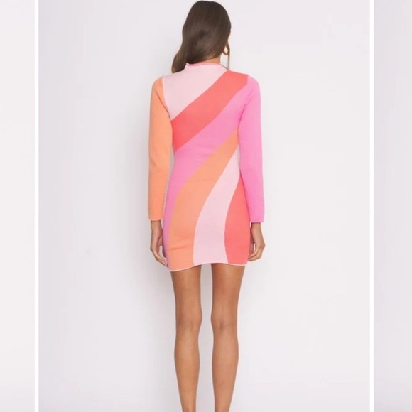 Vibrant Pink and Orange Long Sleeve Dress - Picture 3 of 6